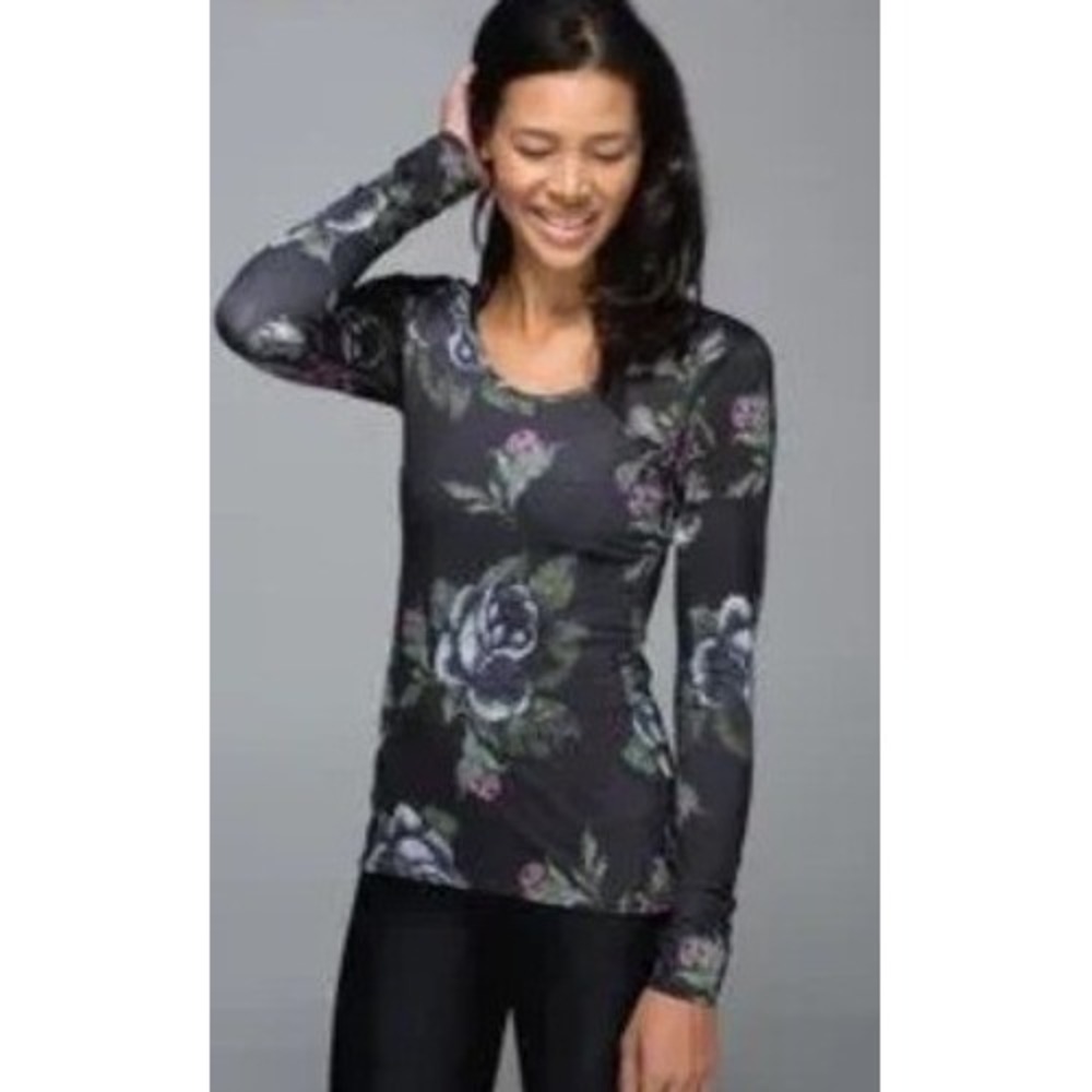 Lululemon Challenger Pixelated Floral Long Sleeve Running Top XXS Stretch Sporty